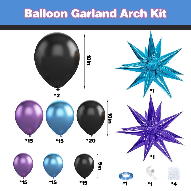 Sowide Black Purple Blue Balloon Arch Kit  Metallic Purple Blue Balloons Garland Kit with Star Balloons for Kids Video Game Party Decoration Baby Shower Engagement Party Supplies - Image 2